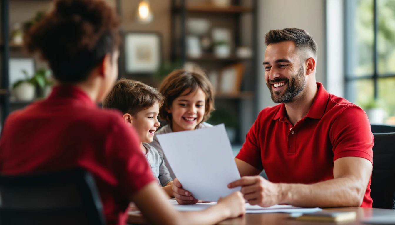 Tax preparer helping a family with two children